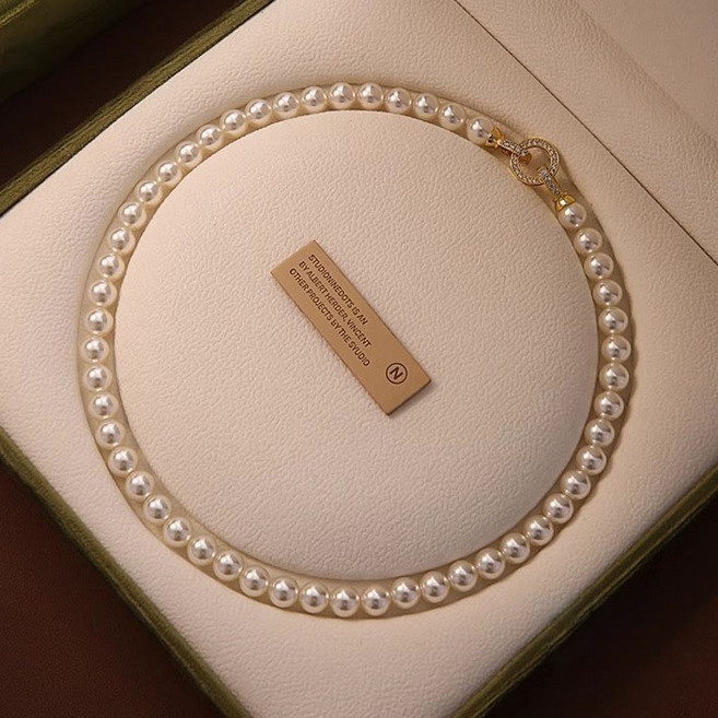 NXNA 천연 진주 목걸이 여 코디 고급스러움 도금 체인 비즈 선물용 품목 8mm CS-XL033