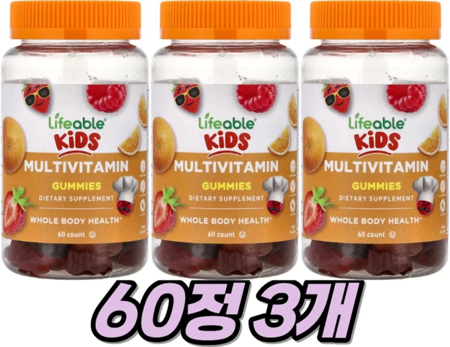 라이프에이블 키즈 종합비타민 천연 과일 60 구미젤리, 60정 - 쿠팡