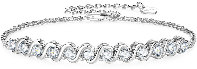 모이사나이트 1부*12pcs 925 순은 14K도금 팔찌 여성 패션 체인 팔찌 주얼리 생일선물 GRA보증서