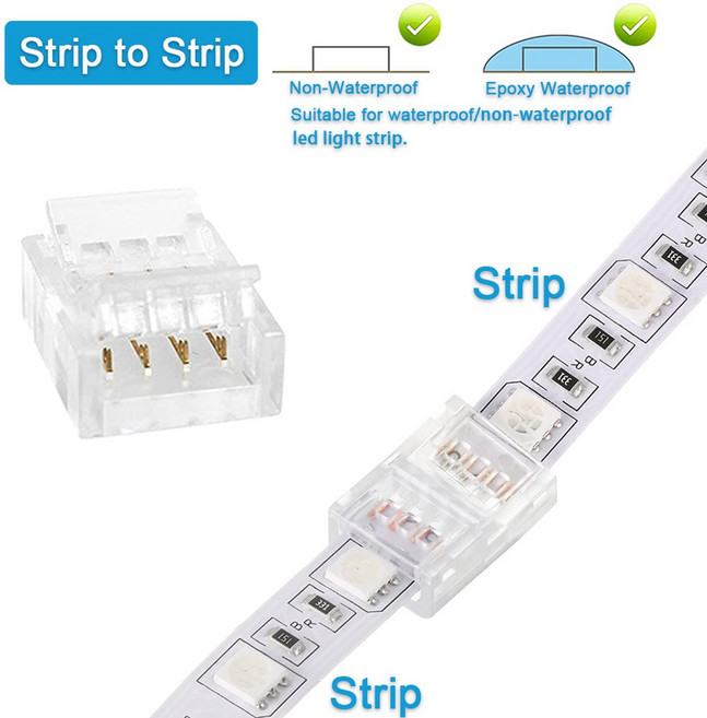 5 개/몫 2Pin 3Pin 4 핀 8mm 10mm 솔더리스 퀵 커넥터 스트립/와이어 Led 테이프 라이트 RGB/단일 색상/WS2, 01 Strip to Strip, 04 3Pin 10mm, 1개