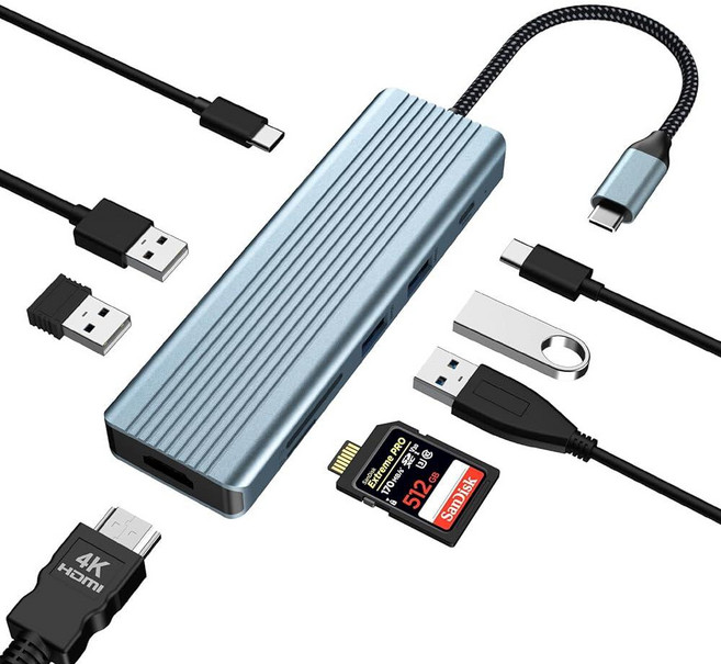 OBERSTER 9 in 1 USB C 허브 4K@30Hz HDMI 도킹 스테이션 USB 3.0 3개 USB C 3.0 데이터 전송 USB 2.0 100W PD SD, OBERSTER 9 in 1 USB C 허브, 4K@3