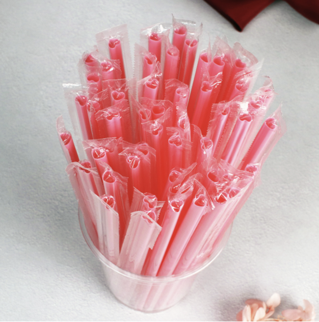 제이스톤 하트 핑크 개별포장 스트로우 6mm/25cm, 1개, 200개