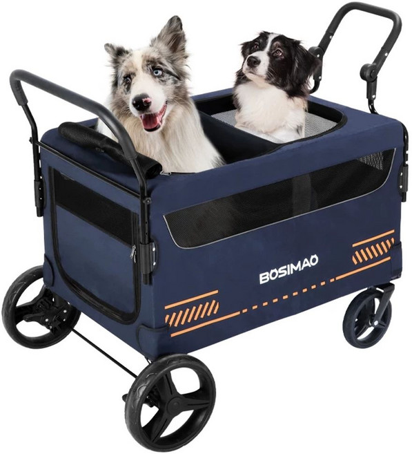 신스팟 대형견유모차 애견웨건 4륜식 견모차 대형견캐리어 특대형, E. 다크블루 업그레이드 모델