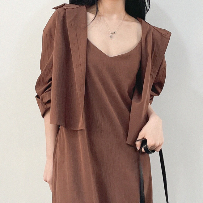 룩업 여성 데일리 민소매 나시 원피스 셔츠 셋업 하객룩 세트 리조트룩