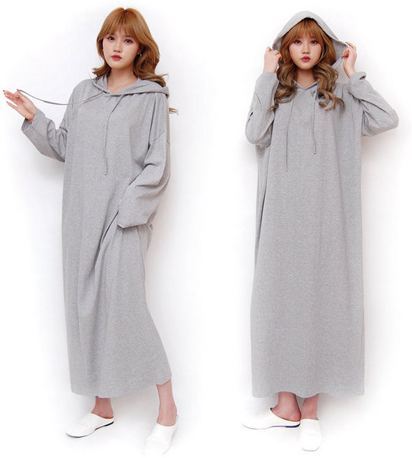 마더라이크 빅사이즈 긴팔 롱롱 후드원피스 봄 가을 간절기 여성 오버핏 임산부원피스 임부복
