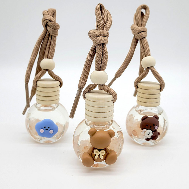 [다잇드라] 차량용 캐릭터 룸미러용 미니디퓨저 10ml+리필 15ml포함, 리본곰돌이, 꽃향기 가득한 정원향기 가든파티, 25ml