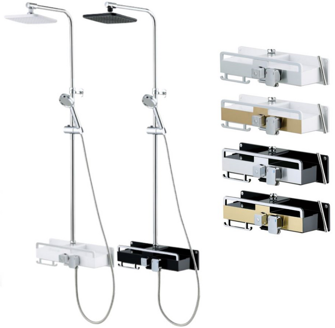 셀프리빙 심플 선반형 해바라기 샤워기 수전 본체 무타공 [셀프영상 설치가능], 블랙실버, 1개