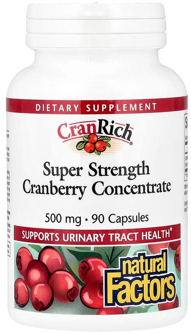 Natural Factors CranRich® 크랜베리 농축물 슈퍼 강도 500mg 캡슐 90정 NFS-04512, 1개 - 쿠팡