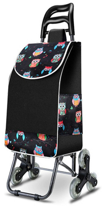 계단오르는 세발 접이식 쇼핑 카트 시장 바구니, (크리스탈휠)올빼미, 1개