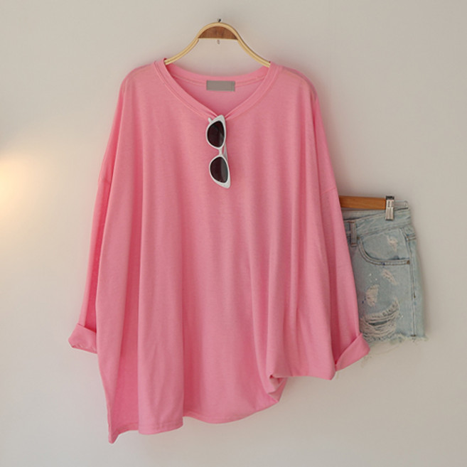 스카이코코 여성 얇은 긴팔 티셔츠 쿠잉 슬라브 박스티