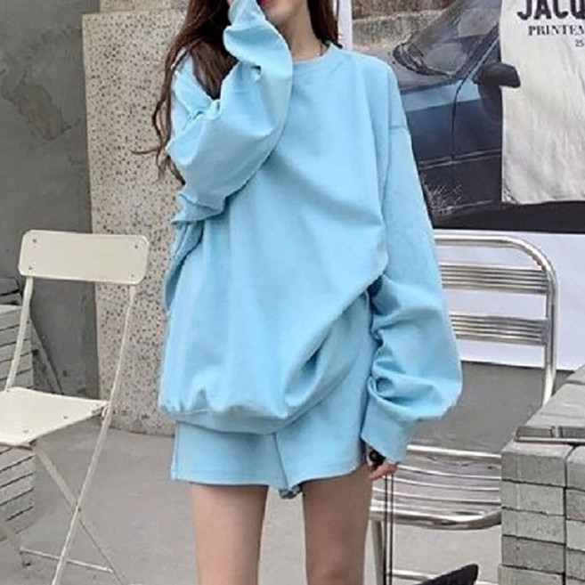 빅사이즈 신상품 와이드 핏 운동복 세트 (후드티 + 반바지) 2PCS 비보뉴
