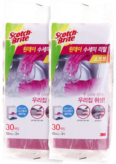 스카치브라이트 원데이 소프트 수세미, 30개입, 2개