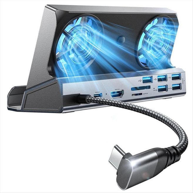스팀 데크 OLED&amp;ROG Ally&amp;Legion Go용 10-in-1 도킹 스테이션 듀얼 냉각 팬 USB 포트 5개 ROG Ally, 회색