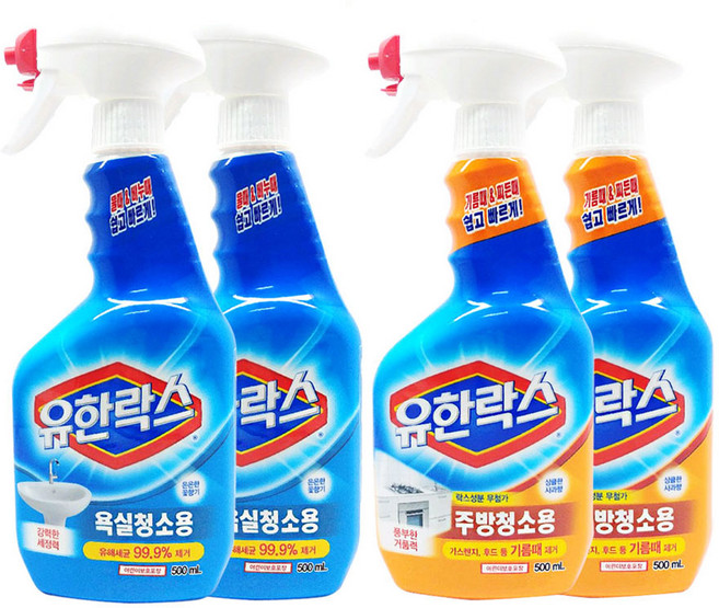 NEW 유한락스 욕실청소용 2개+주방청소용 2개, 4개, 500ml
