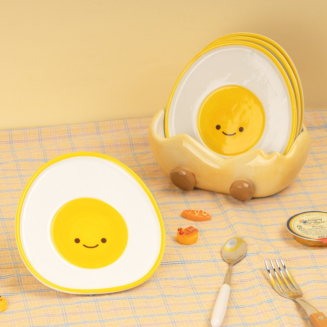 반숙 플레이트 4P 접시 세트 집들이선물 앞접시 그릇세트, 노란색, 계란접시4개+계란접시거치대, 1개
