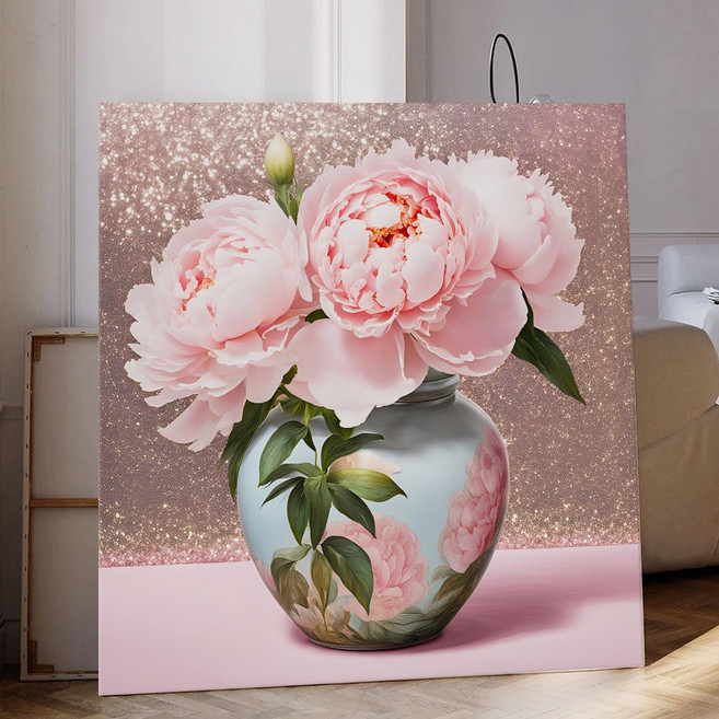 풍수 화월 달항아리 꽃그림 대형액자 복들어오는 캔버스액자 시리즈 11종 12-22, 12.핑크블링모란