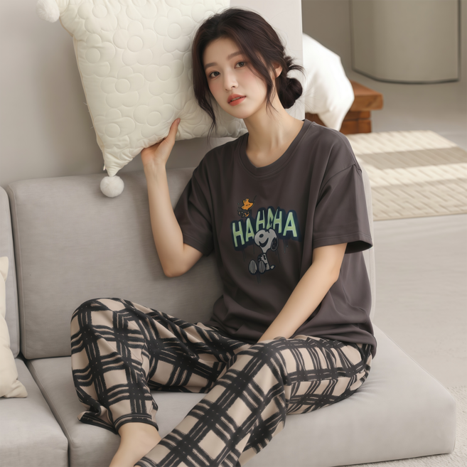 여성 여름 잠옷세트 심플 데일리 홈웨어 반팔 긴바지 상하세트 외출가능