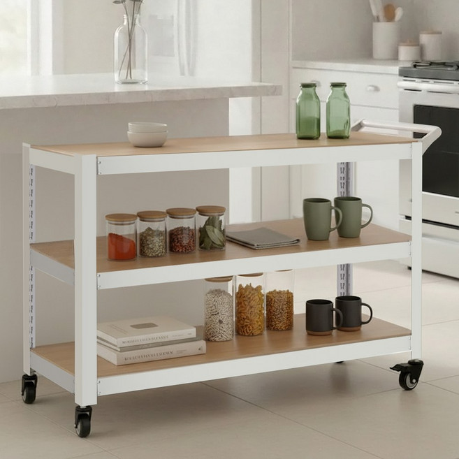 홈던트하우스 손잡이 이동식카트 틈새트롤리 웨건 바퀴선반 2단 3단, 화이트