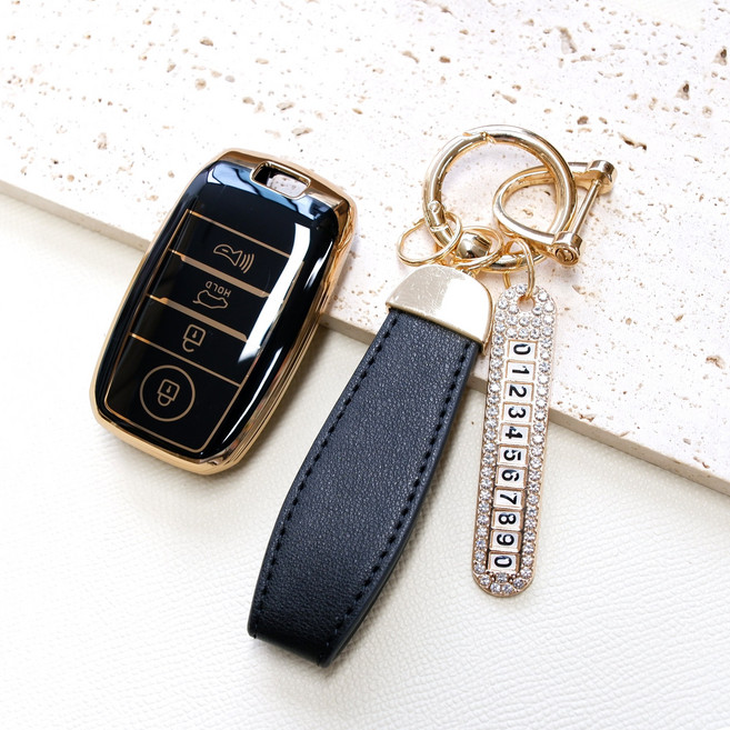 트니르 기아 호환 H타입 4버튼 k3 k5 쏘울 올뉴카렌스 올뉴카니발 니로 쏘렌토R 올뉴쏘렌토 스토닉 더뉴스포티지R 스포티지QL tpu 골드라인 스마트키 자동차 차키케이스, 일반오링, 블랙