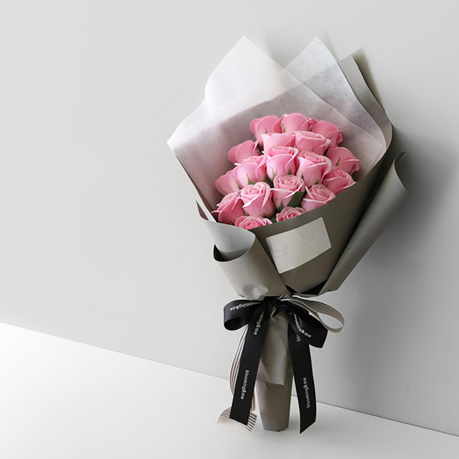 블루밍앤미 조화 비누꽃 장미 20송이 꽃다발, 진핑크, 1개