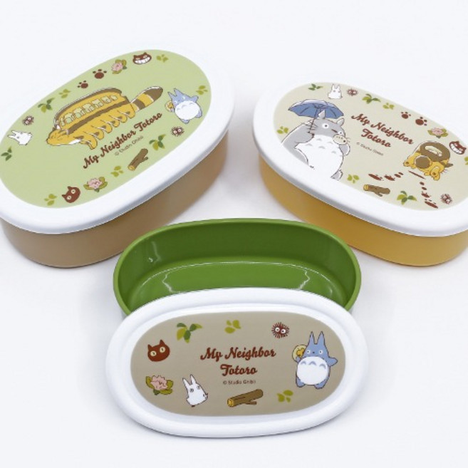 도시락통 타원형 보존용기 3p 토토로 고양이버스, 1개, 혼합