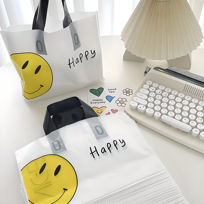 스마일 손잡이 비닐 가방, 노랑, 50개