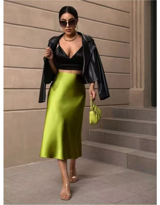 JoYouth 실크치마 플레어 새틴 페미닌 스커트 롱