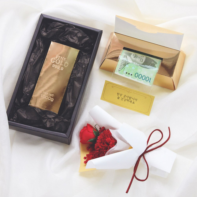 상상꽃 골드바 반전용돈박스 부모님생신 결혼기념일 깜짝선물 환갑 용돈이벤트 돈티슈 돈케이크 금괴, 1개