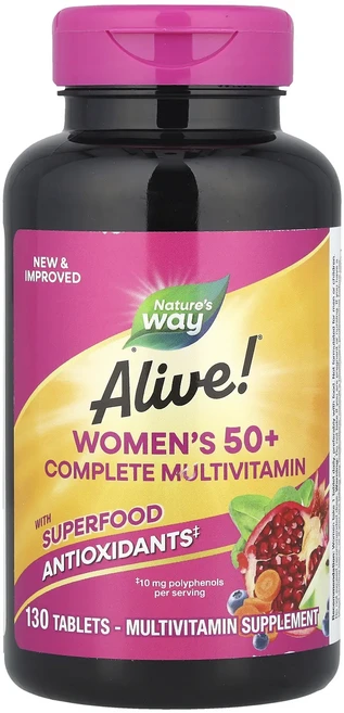 단백질 비타민 철분 마그내슘 칼슘 Nature's Way Alive! 50세 이상 여성용 컴플리트 종합비타민 130정 고루고루섭취해주세요, NaturesWayAlive50세이상여성용컴플리트종합비, 1개 - 쿠팡