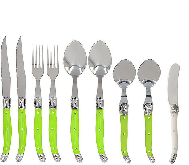 9종 커트러리 세트 2인 용 감성 고급 스텐 양식기 포크 나이프 스푼 스테이크 칼 파스타 디저트 양식 디너 주방용품, R99629E(그린, 1개