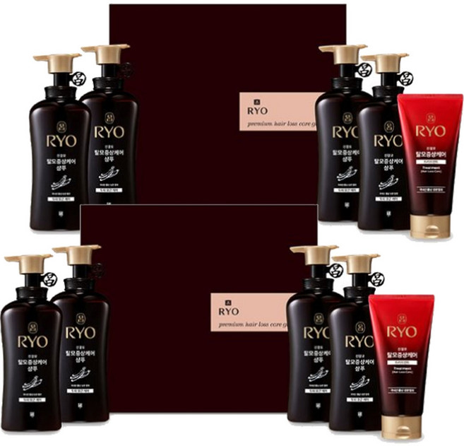 NEW 려 진결모 탈모증상케어 선물세트(신형) (샴푸490ml x 4개 + 트리트먼트300ml x 1개), 2세트