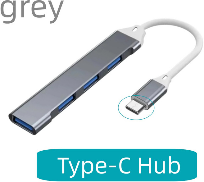 4포트 멀티 브랜치 USB 3.0 허브 C타입 도킹 스테이션 어댑터 OTG PC 2.0 화웨이 맥북 프로 호환, 1개, [02] USB C HUB-Grey