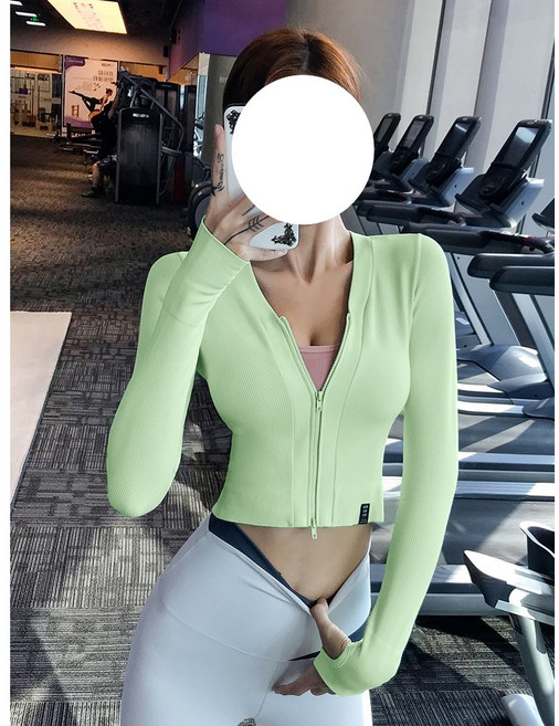 쌍천 헬스복 여 타이트 요가복 러닝 필라테스 티셔츠 춘추 집업 헬스장 트레이닝 긴팔 상의 W25093005