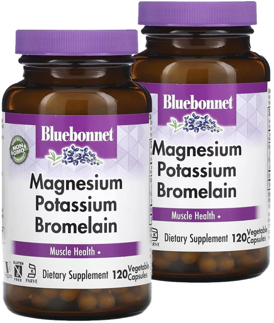 블루보넷 뉴트리션 마그네슘 칼륨 브로멜라인 베지 캡슐 120정, 2팩 - 쿠팡