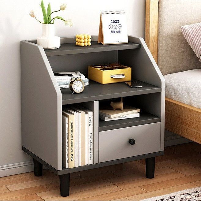 모아룸 침대 협탁 원목 서랍장 수납장 발통형, 다크 그레이, 1개