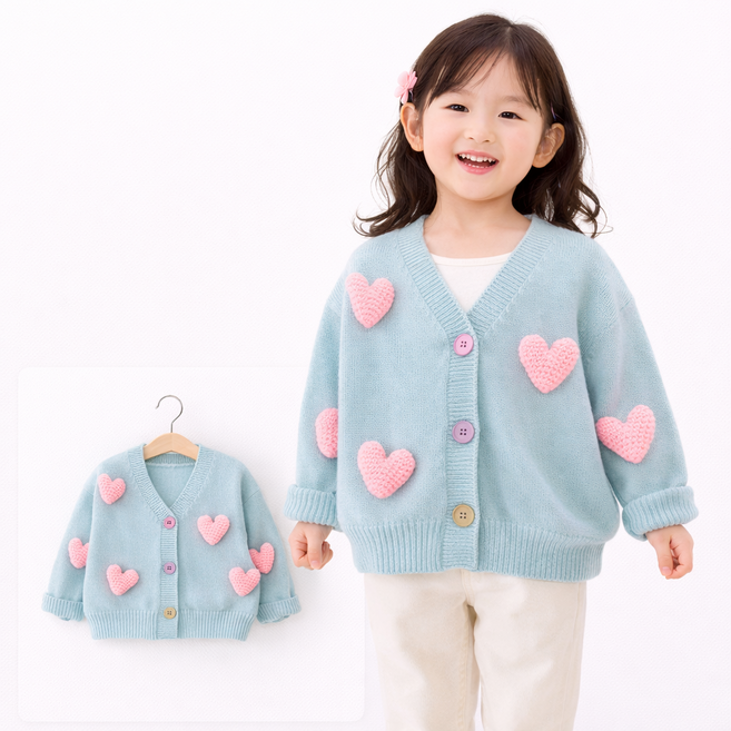 여아 입체 하트 니트 가디건 유아 봄 가을 아우터