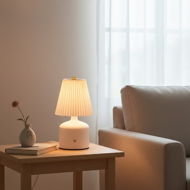 히즈엔 플리츠 테이블 인테리어 조명, 화이트