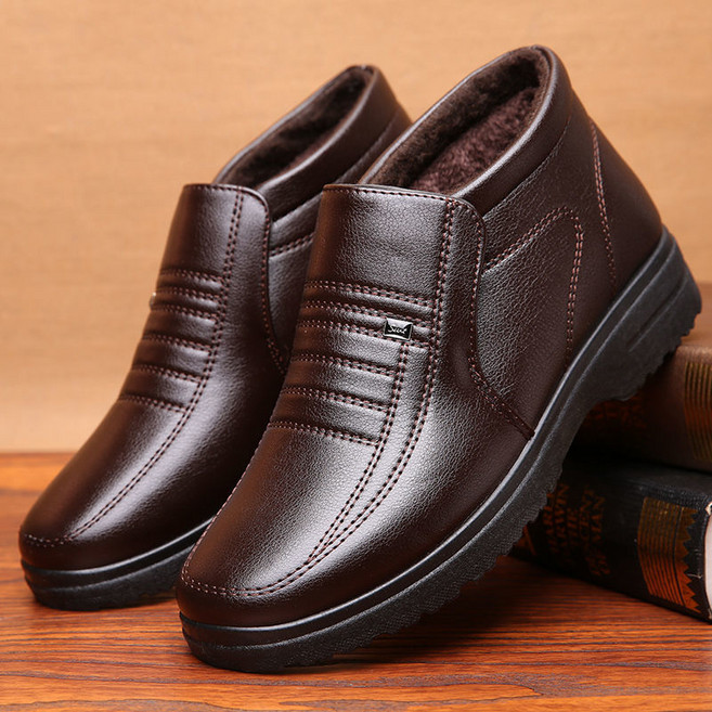 쌍천 면화 남자 겨울 키높이 기모 중장년 아빠 남자 신발 소프트 레더 미끄럼 방지 쿠셔닝 노인 방한 구두 W25101406