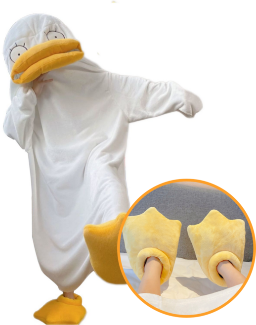 라엘드 오리 동물잠옷 신발세트 가운 극세사 입는담요 수면잠옷