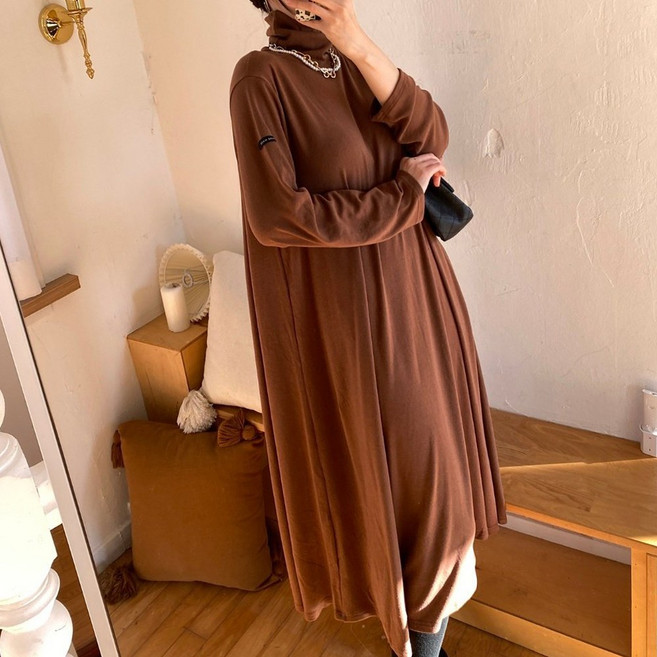 빅걸스토리 빅사이즈 여성 핸드 기모 스판 겨울 폴라 원피스