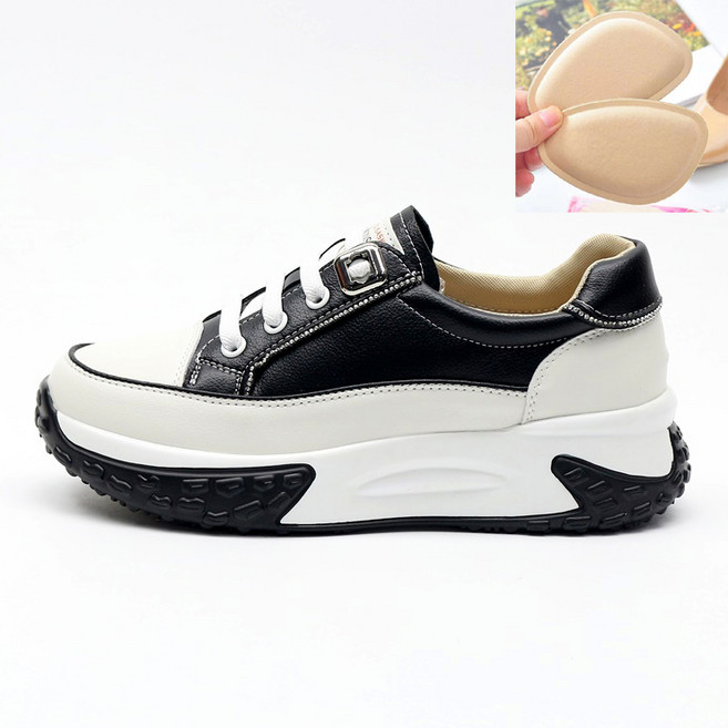 비비루 5CM 신기편한 소가죽 발편한 굽높은 밴딩끈 가죽운동화