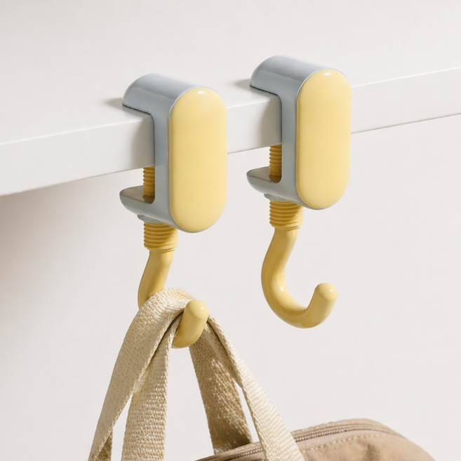 글로넥트 무타공 책상 가방걸이 두께조절 튼튼한 다용도 휴대용 고리, 2개, 옐로우