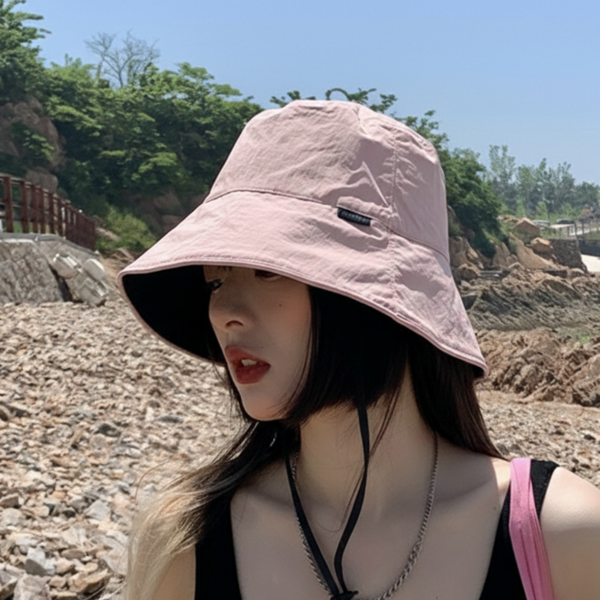 로지무드 여성 벙거지 등산 모자 끈 버킷햇