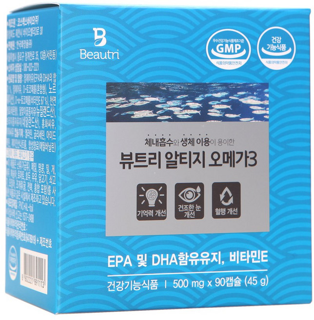 (건강식품)쥬단학 뷰트리 알티지 오메가3 500mg90캡슐 _FM, 1개, 90정