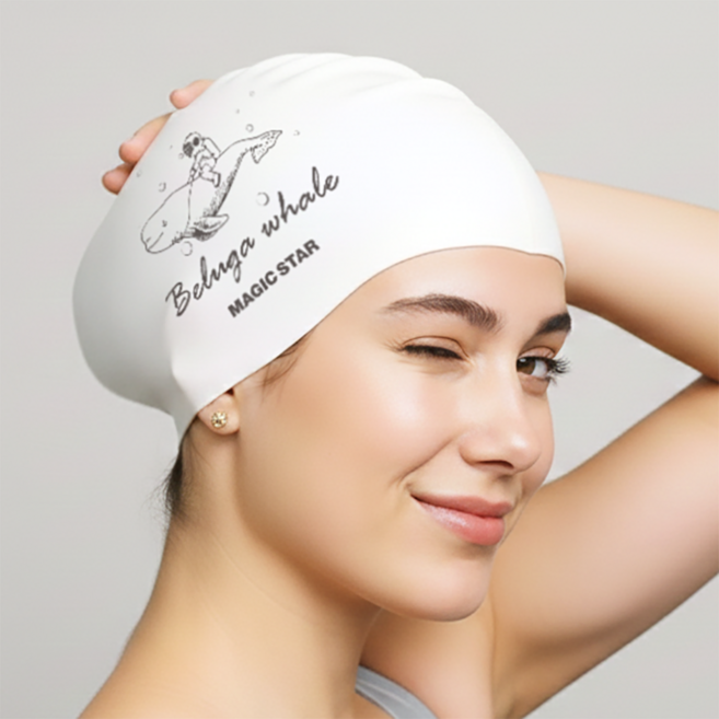 매직스타 롱헤어 전용 수모 벨루가 고래수모 (+1cm 실리콘수모 긴머리 수영모 MSW3FS04), 컴포트, 화이트, 1개