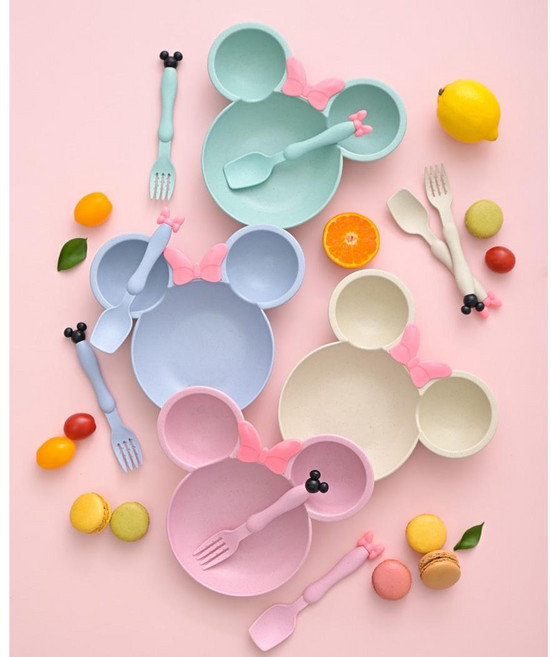 미키 유아식기세트 4P [그린 핑크 블루 베이지] 유치원답례품 어린이집선물, 1개