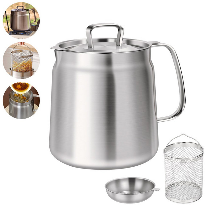 뉴스타 인덕션 304스텐 주전자 멀티 케틀팟 인덧션 가스 겸용, 원색, 1세트, 2L, 케틀핏+오일 필터+튀김망