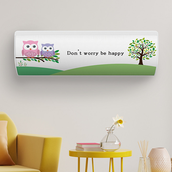 코팅블루 암막 유럽풍 벽걸이 에어컨커버 원형 사각 LG 삼성 캐리어 위니아, 17.해피부엉이