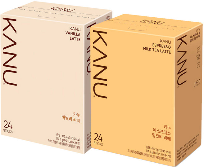맥심 카누 바닐라라떼24T+밀크티라떼24T, 17g, 24 STICKS