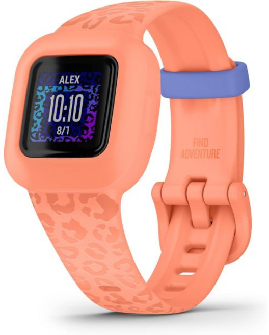 가민 러닝 워치 GPS 스마트워치 비보핏 jr 3 피트니스 트래커 피치 레오파드 최대 1년 배터리 수명 수영 가능 활동이 모험을 열어줍니다, Peach Leopard